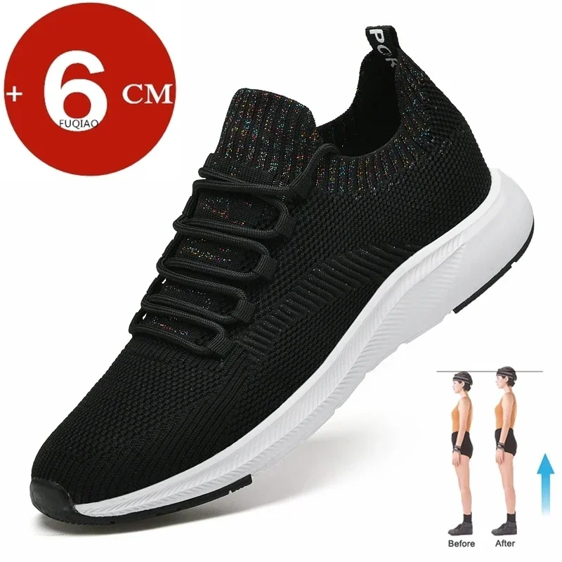 Мужские сетчатые кроссовки дышащие высокие лоферы высокий каблук 6 см спортивная