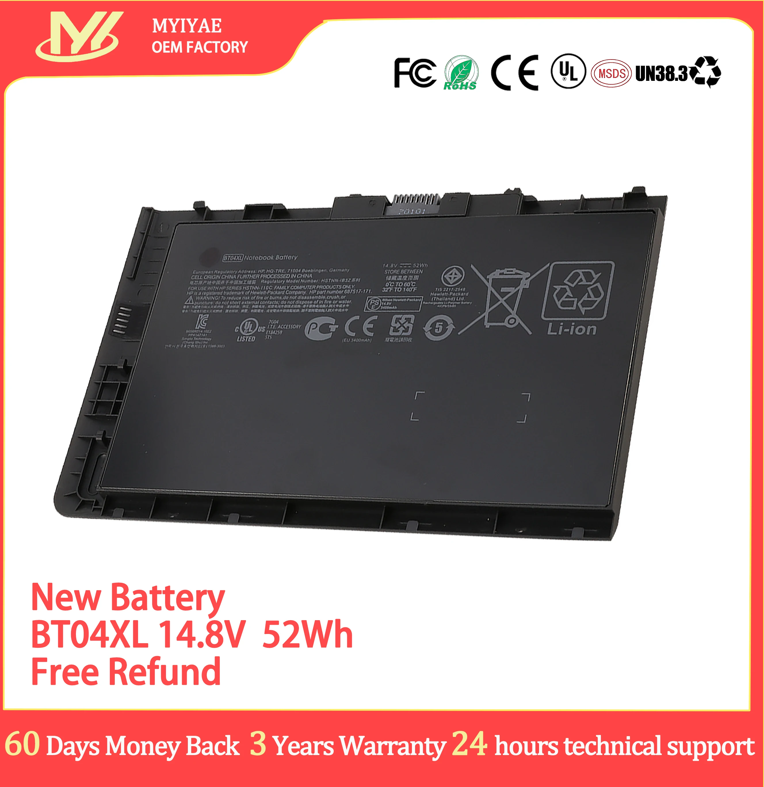 

Оригинальная батарея для ноутбука 14,8 в 52 Втч BT04 BT04XL BA06 BA06XL для HP EliteBook Folio 9470m 9470 батарея BT04XL