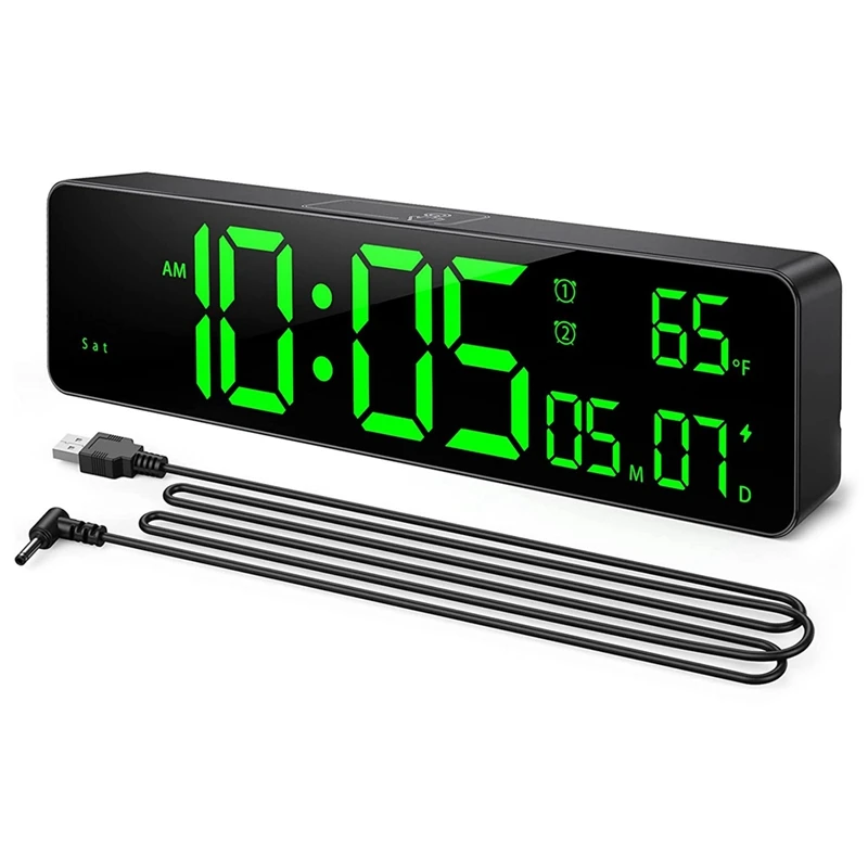 

Цифровые настенные часы с большим дисплеем и отображением времени, даты, температуры, светодиодный цифровой будильник с повтором сигнала д...