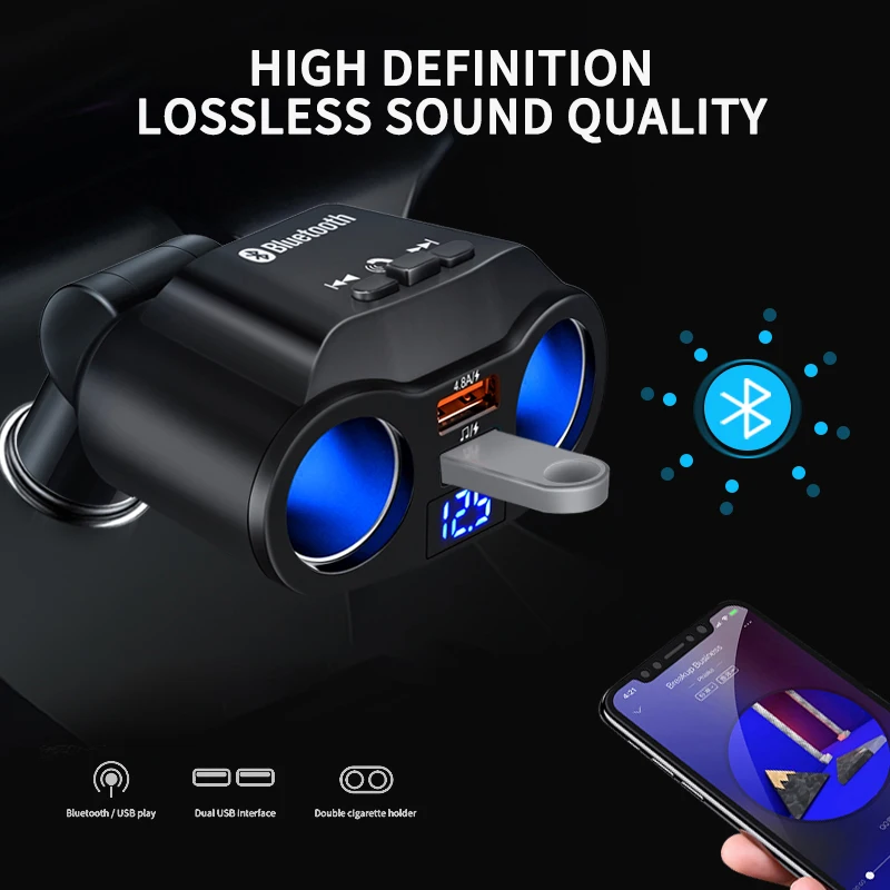 

Dual Usb Car Mp3 Player Support U Disk Music Play Portable Multifunctional Car Charger Durable Bluetooth Fm Transmitter