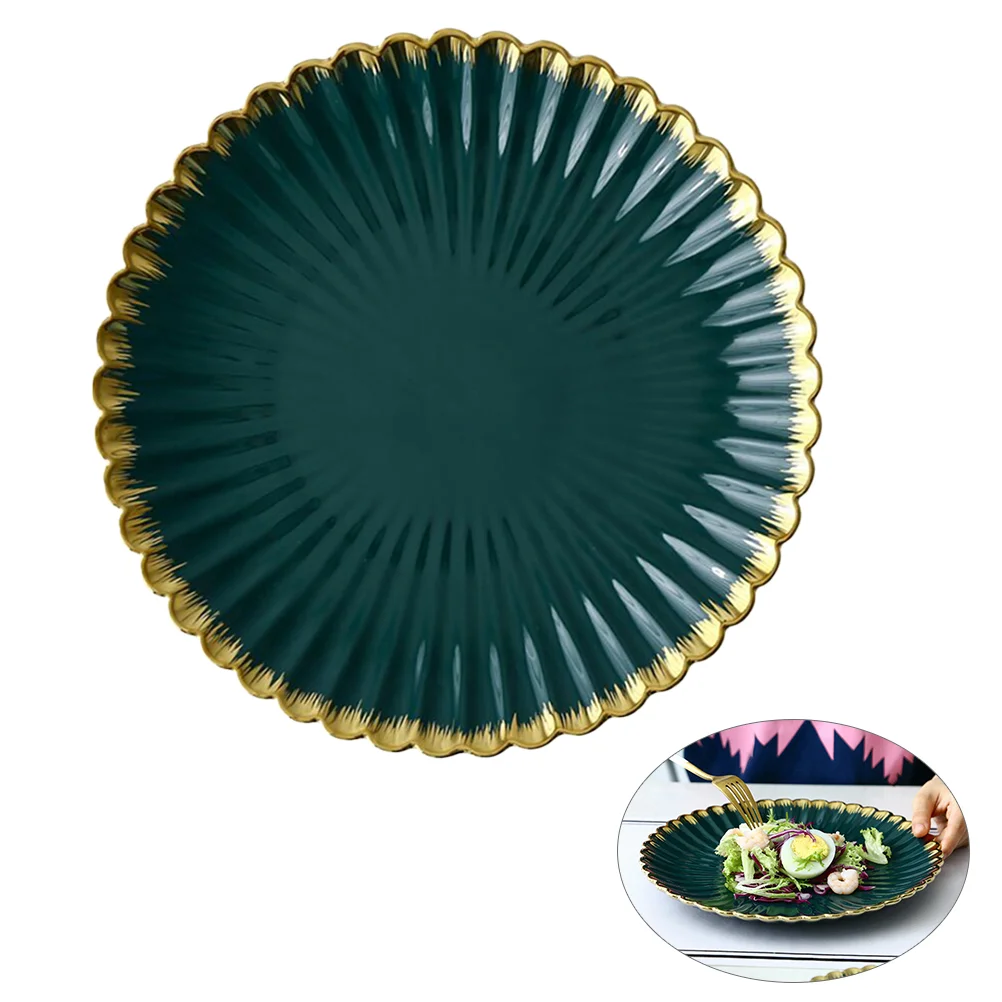 

26 .5x26.5x3cm Ceramic Plate Steak Round Plates Home Decoration Gold Trim Decorate