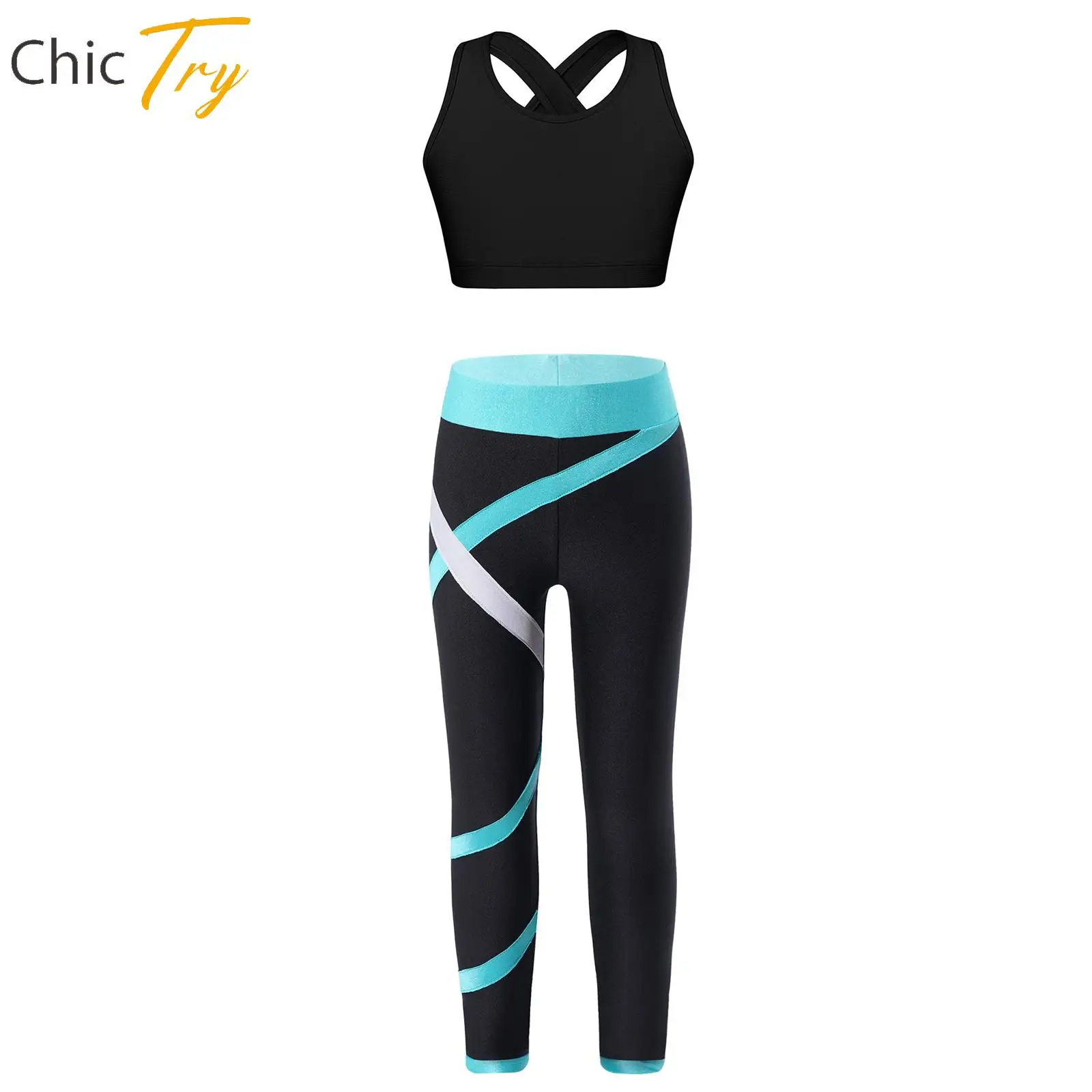 

Танцевальный костюм для девочек, короткий топ без рукавов с полосатыми леггинсами, комплект в стиле хип-хоп, костюм для уличного танца, спортивная одежда для бега, йоги, тренировок