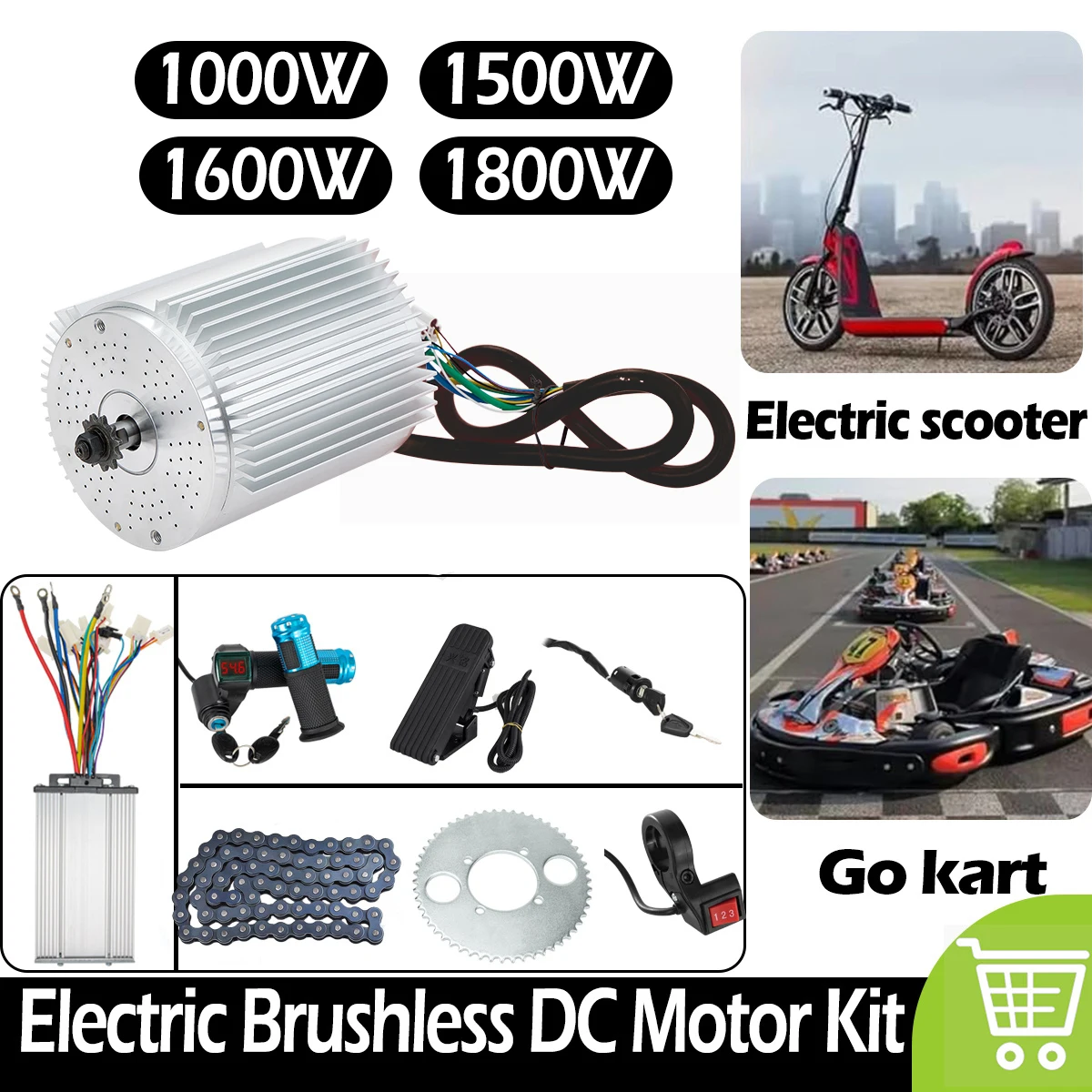 Фото Комплекты для переоборудования электросамокатов Kunray 1000W/1500W/1600W/1800W: Бесщеточный двигатель постоянного тока для электровелосипедов с контроллером и алюминиевым радиатором №1