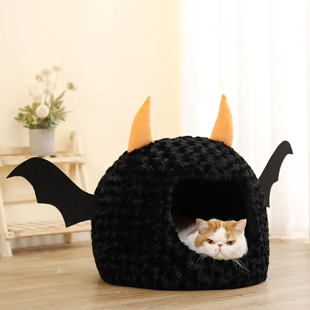 

Кошка Хэллоуин Черный Маленький Дьявол Форма домашнее животное гнездо короткий плюш полностью закрытая теплая спальная кровать укрытие до...