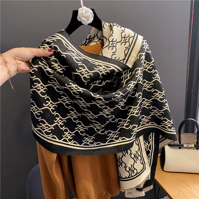 

Design Winter Thick Cashmere Scarf for Women Fashion Pashmina Blanket Warm Shawls and Wraps Bufanda Female Echarpe Poncho 2022