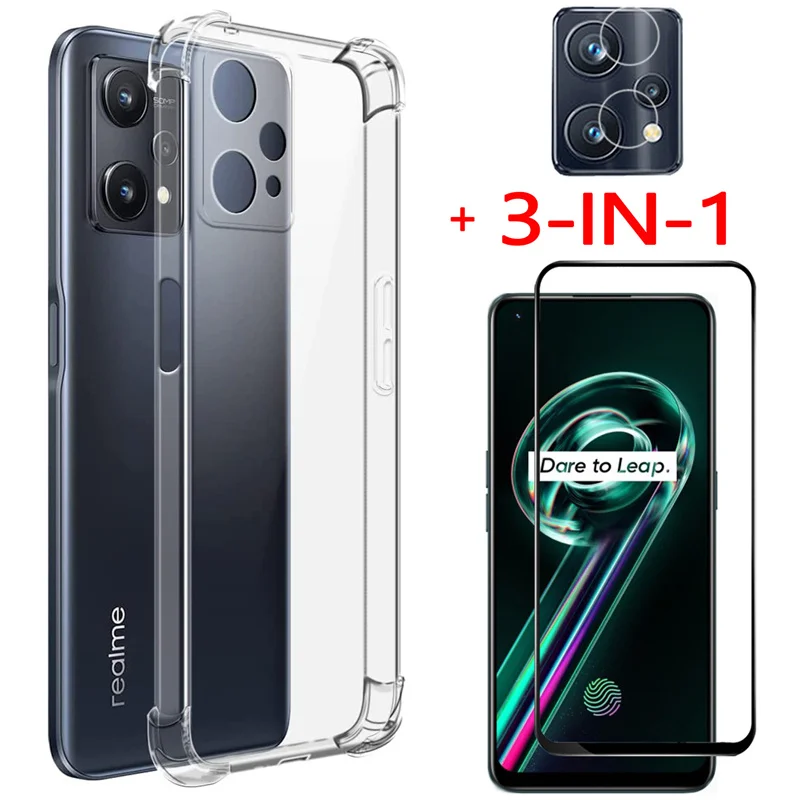 

Realme-9/9Pro 5G Case, Tempered Glass + Case for Realme 9 Pro Phone Cases Realmi 9Pro Shockproof Silicone Cover Realme 9 5G Case