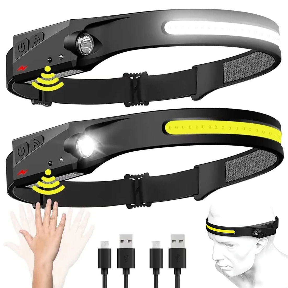 

Headlight Work With Light Torch Led Camping Induction Search Rechargeable Light Head Headlamp Battery Built-in