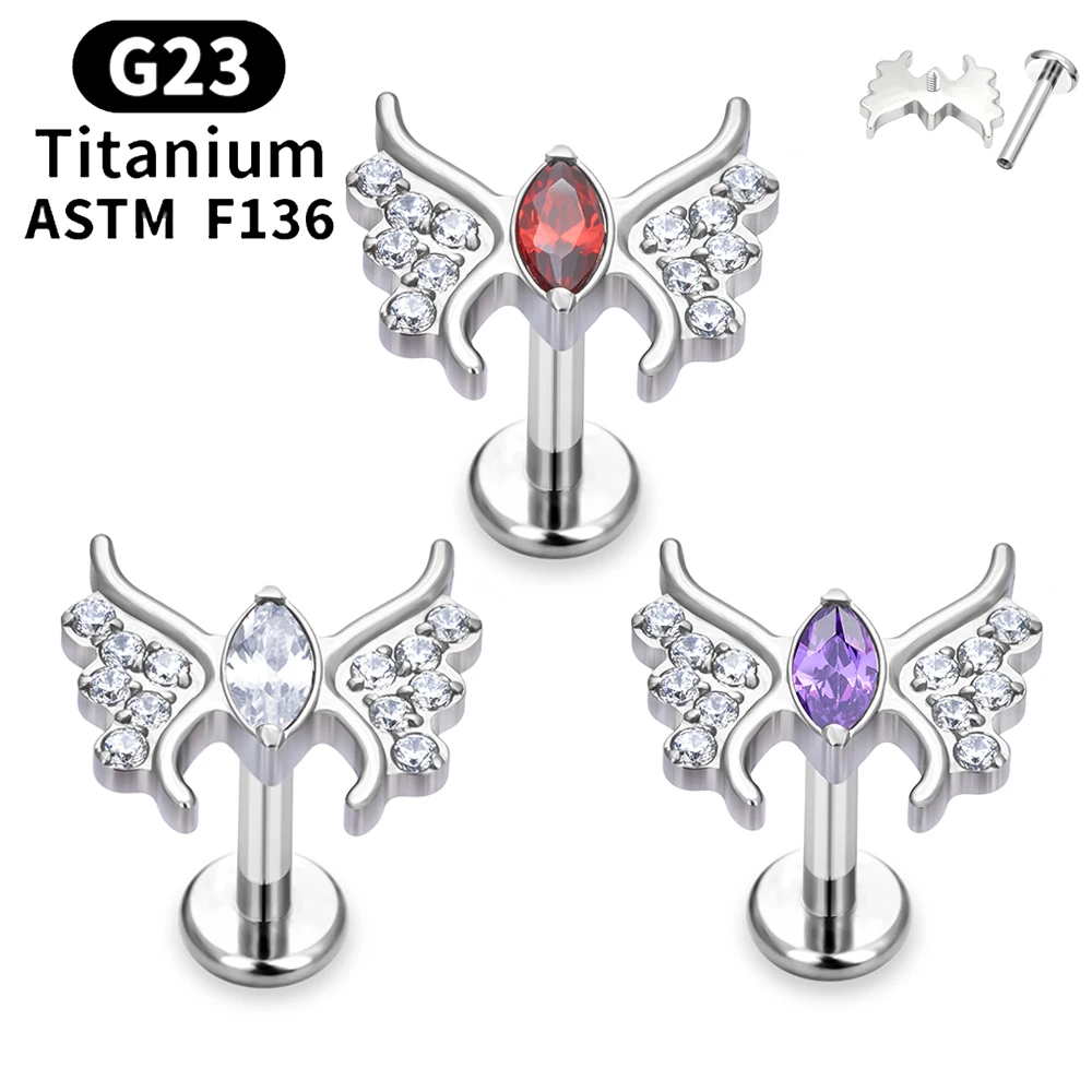 

G23 Titanium Ear Tragus Cartilage Conch Lobe Helix Daith Piercing Stud Earrings 16G Butterfly Mosaic Zircon Women Body Jewelry