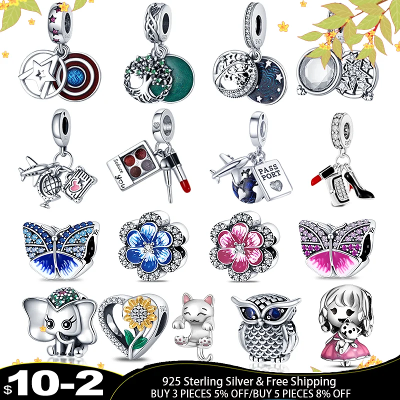 plata charms of ley 925 Silver Enamel Butterfly Flower Charms Beads Suitable For Original pandora Bracelet Women Jewelry Making