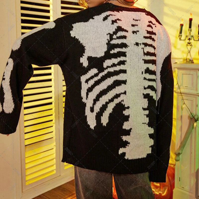 

Hip Hop Knitted Sweater Men Vintage Alpaca Pattern Harajuku Sweater Oversized Streetwear Loose Cardigan Pullover Men Women y2k