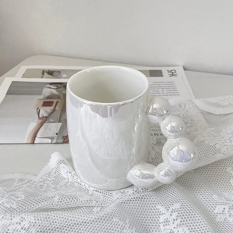 

Nordic Ins Style Colorful Pearl Glaze Ceramic Cup Gourd Handle Mug Household Supplies Net Red Coffee Cup Desk Fairy Water Cup