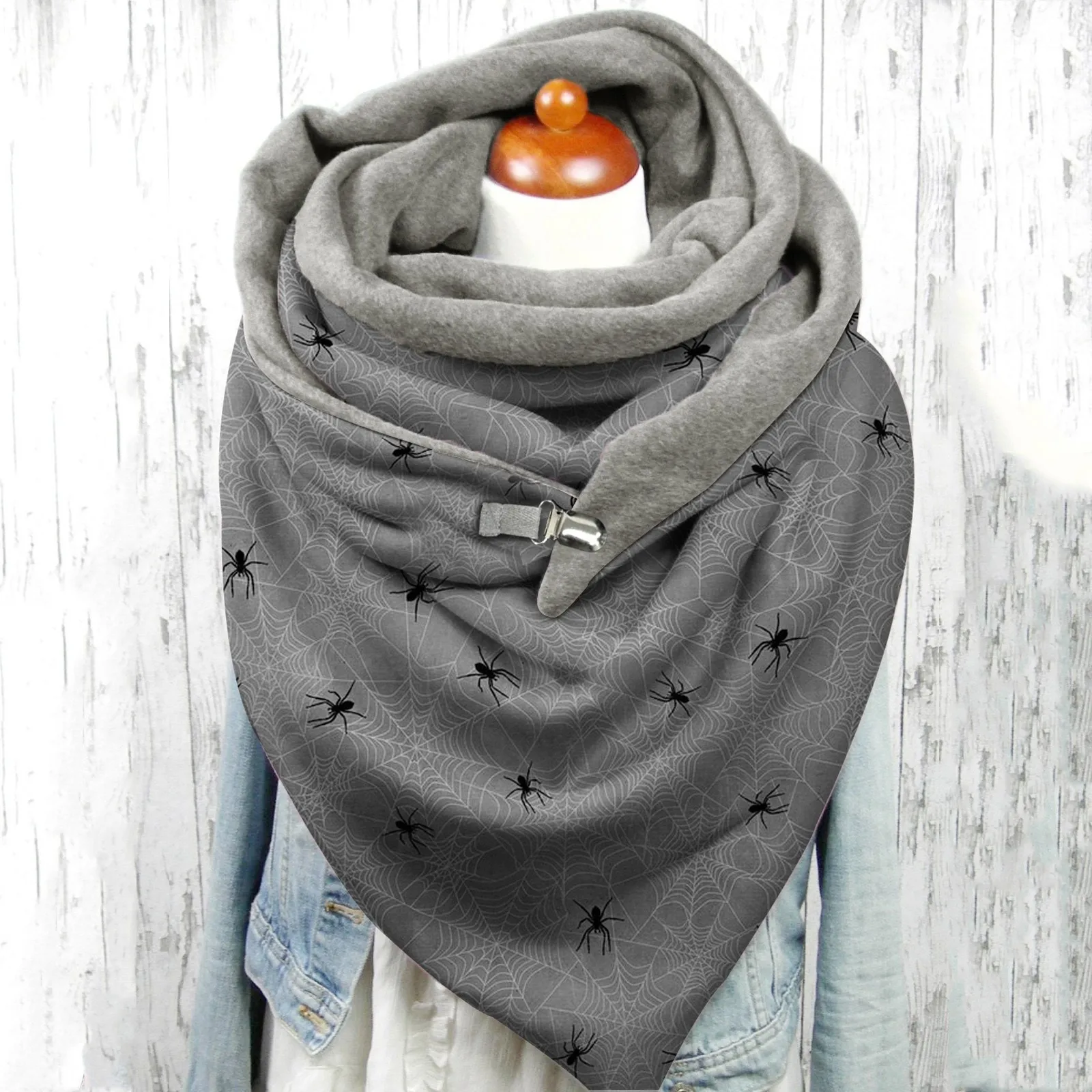 Женский Лавандовый Шарф На Хэллоуин Зимняя Мягкая Накидка Пуговицы С Принтом