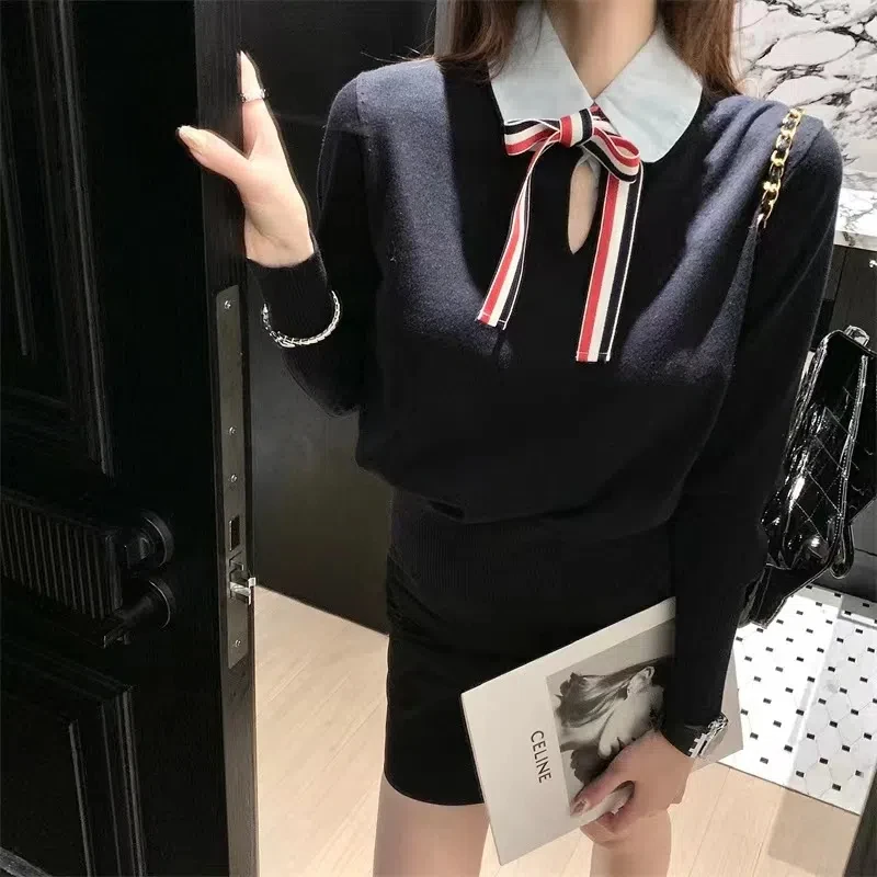 Осень-зима 2024 шерстяная тканая лента в студенческом стиле галстук из двух частей