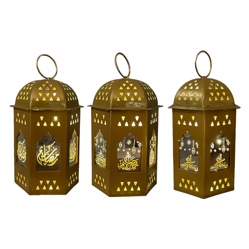 

Wrought Iron Eid Ramadan Wind Lantern Warm Lights Lamp Creative Ornament