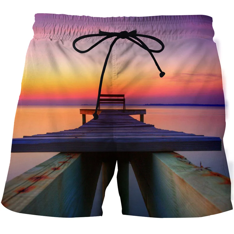 

Мужские пляжные шорты Sunset Dock Graphic, модные летние шорты с 3D-принтом, плавки для плавания, 2023
