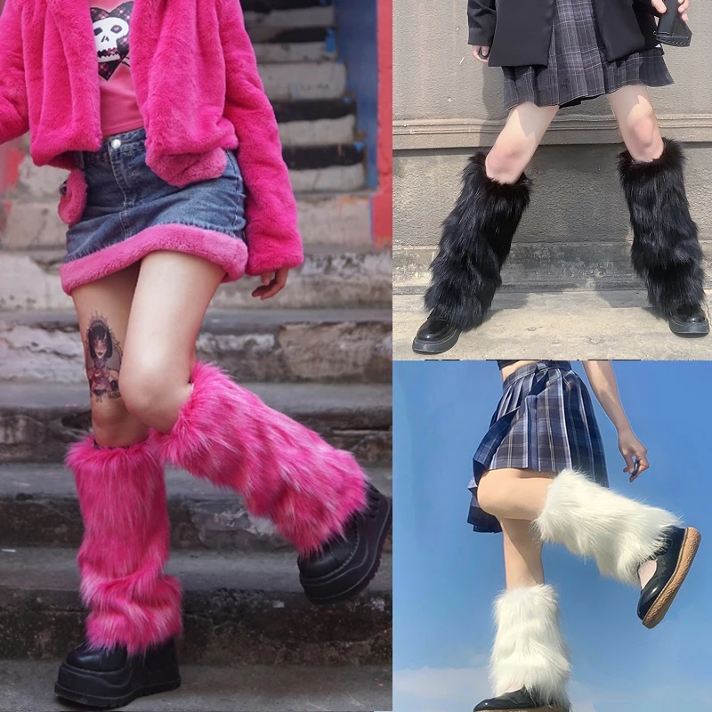 Furry Leg Warmers Fur Socks Women Fur Leg Warmers Jk Boots Socks Girls Boot Cover Harajuku Fur Winter Spice Foot Warming Cover