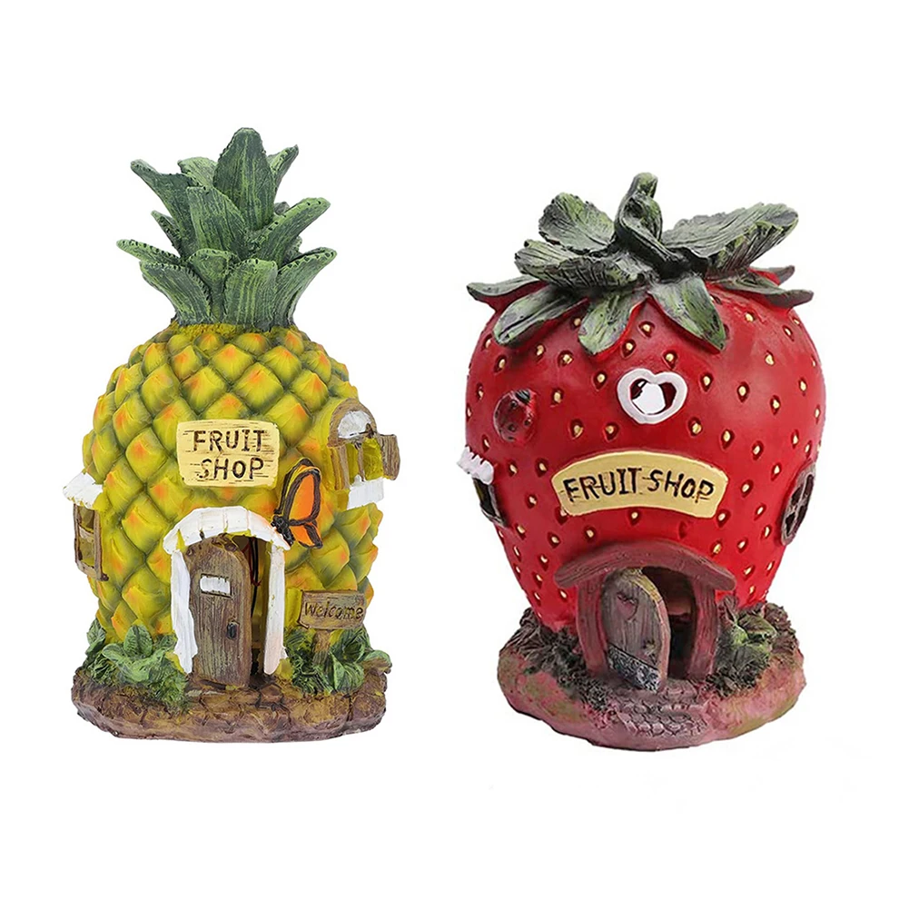 

LED Solar Decoration Night Lamp Hand Painted Resin Fruit House Ornaments Light-Controlled Durable Waterproof for Terrace Garden