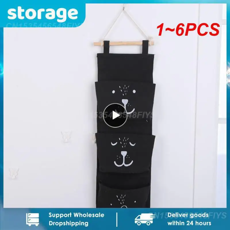 

1~6PCS Convenient Storage Bag Simple Fabric Storage Elaborate Pattern Household Moisture-proof Hanging Bag Cotton Linen Decorate