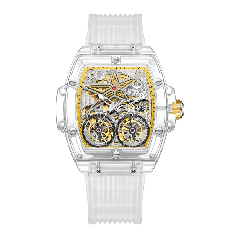 

New Double Tourbillon Mens Watches 2022 Gold Mechanical Automatic Top Brand Luxury Self Winding Rubber Sports Male Wristwatches