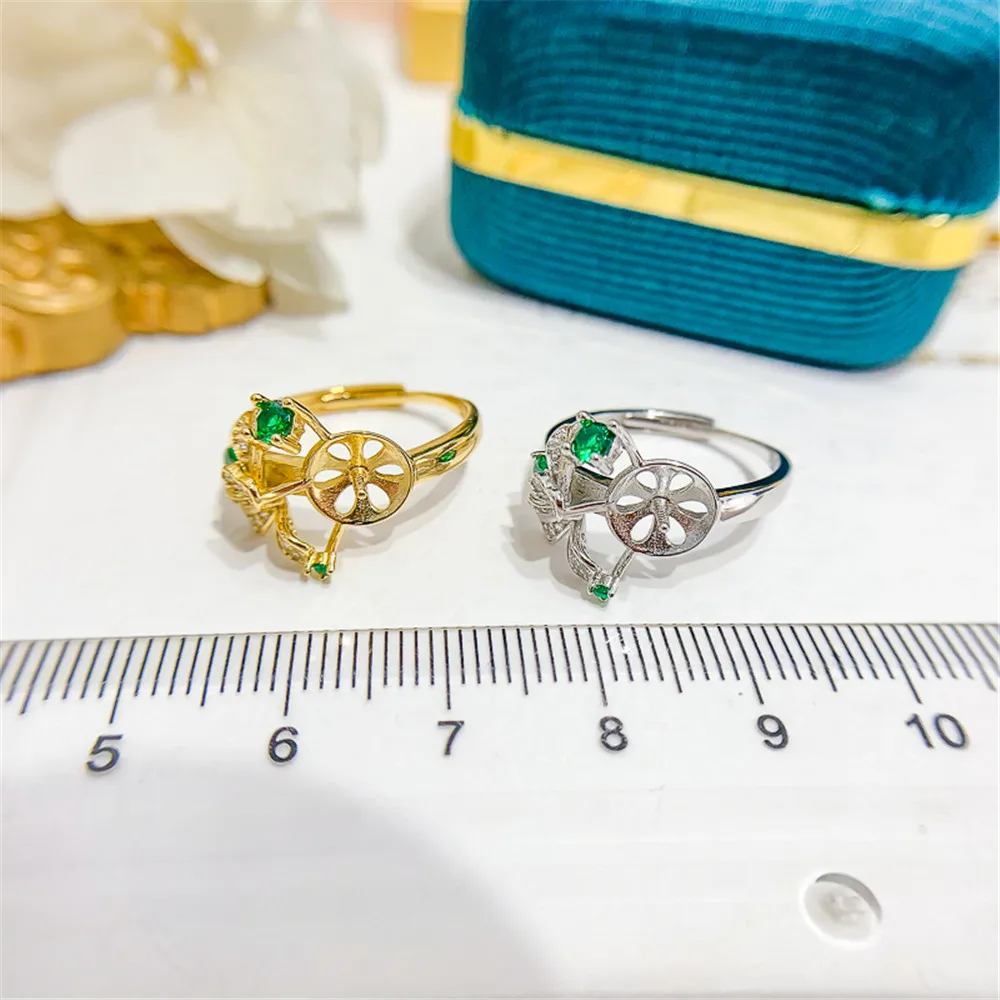 S925 Sterling Silve DIY hand pinto ring paste ring face half hole bead needle inlaid pearl opening ring accessories