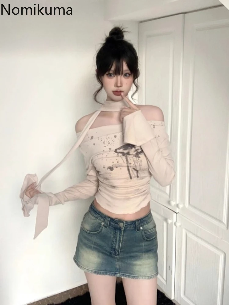 Женские летние футболки Y2k с длинным рукавом и вырезом лодочкой необычные