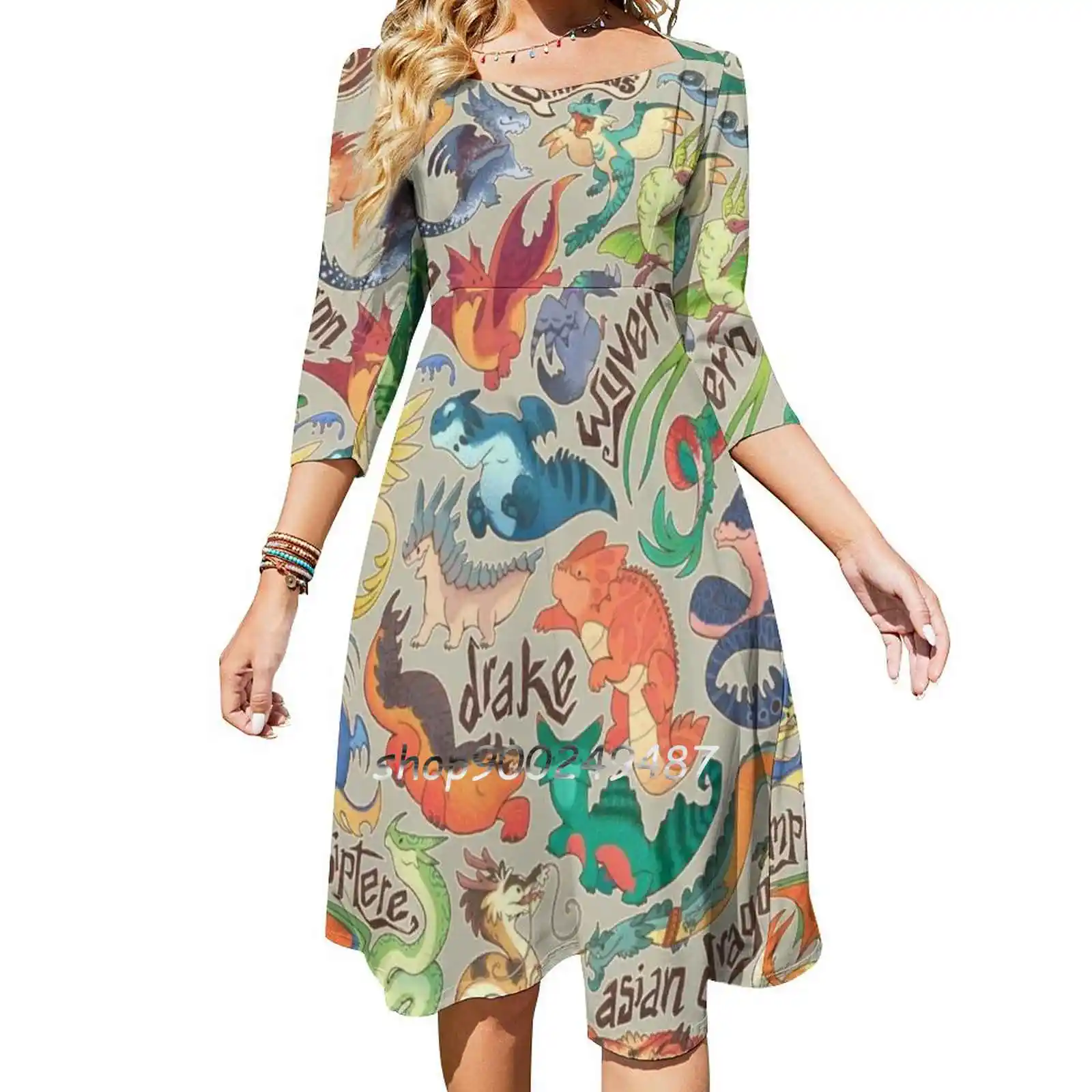 

Mini Dragon Compendium Evening Party Dresses Midi Sexy Dress Female Sweet One Piece Dress Korean Dragon Fantasy Cute Cartoon