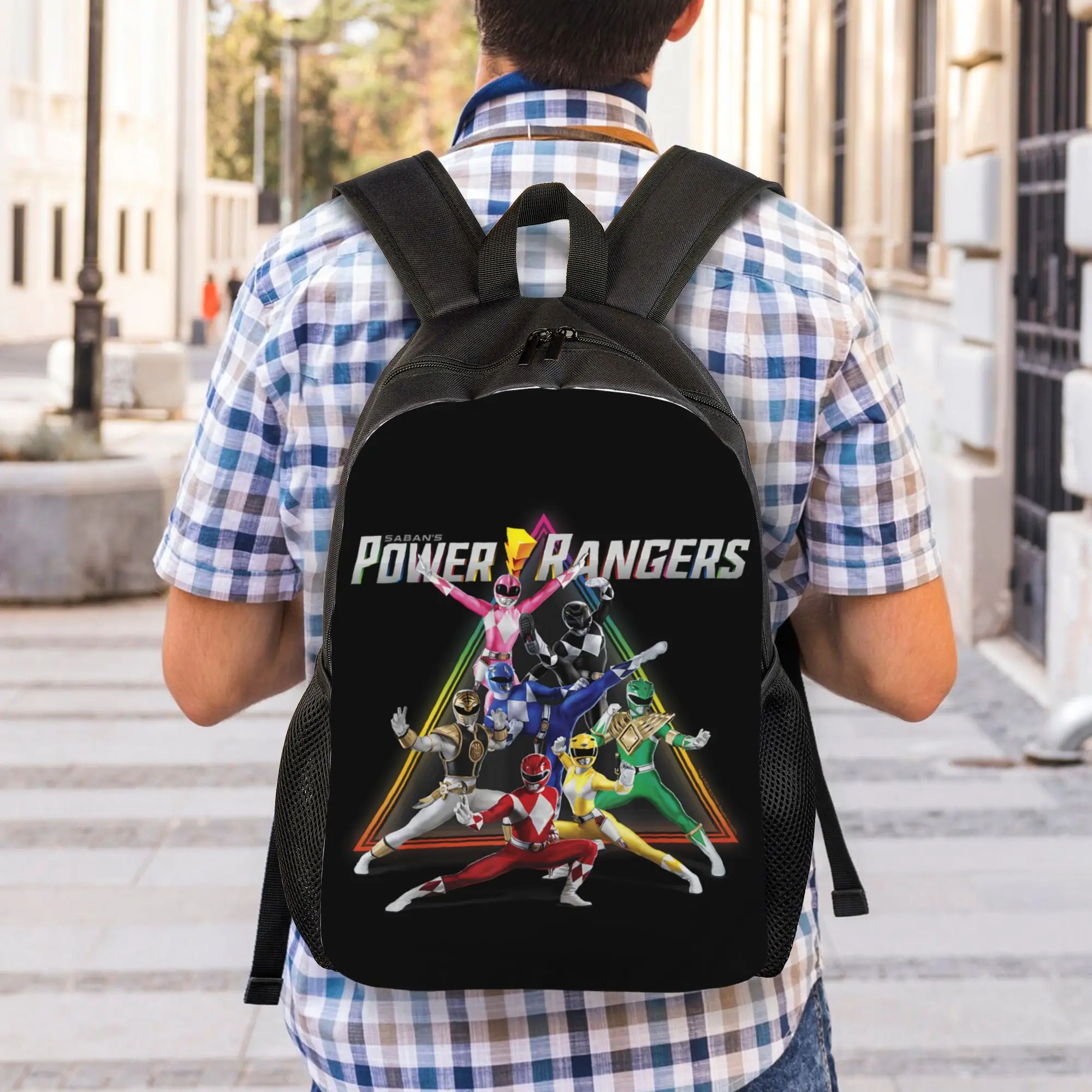 Фото Рюкзаки Bandai Power Rangers Rainbow Pyramid Retro Action Portrait Daypack, прочный офисный рюкзак для работы, на плечо №5