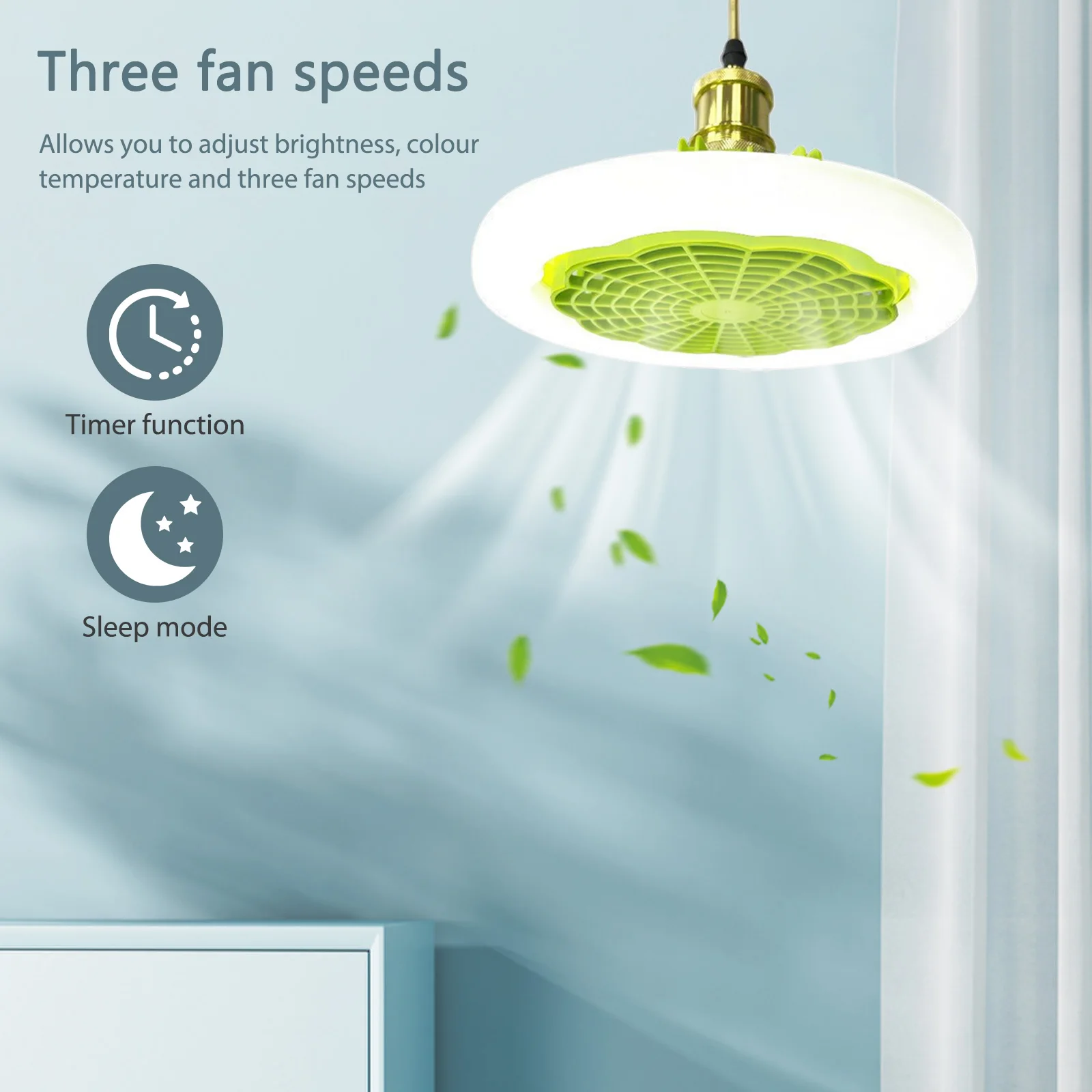 

30W LED Fan Light 3-Speed Wind E27 Lamp Holder Electric Fan Ceiling Light 3 Light Colors Dimmable Timing Mute for Home Study