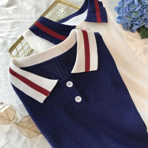 Knitted Preppy Cute Tops Youth Elegant Blouse Women Pretty Blouses Polo Shirt Short sleeve Summer Tops 2022 Fashion New