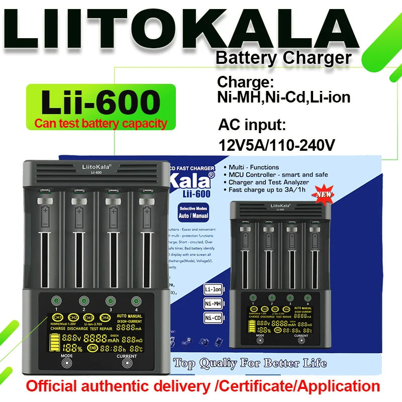 Зарядное устройство LiitoKala Lii-M4 Lii-600 Lii-PD4 Lii-S8 для 18650 26650 21700 18350 AA AAA 3,7 В1,2 Влитиевой NiMH аккумулятор (art.: 3920cf90bdfda) - 3920cf90bdfda