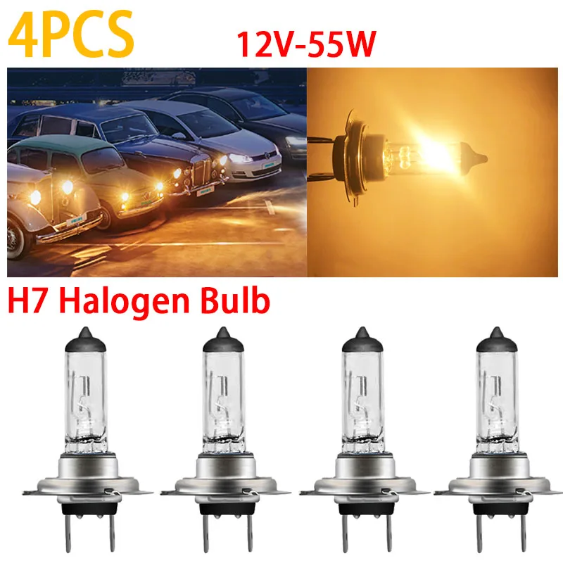 4Pcs H7 Error Free Front Fog Lights Halogen Bulb Car Headlights Lamps Light Mitsubisi Launcher Source Parking Warm White 12V 55W