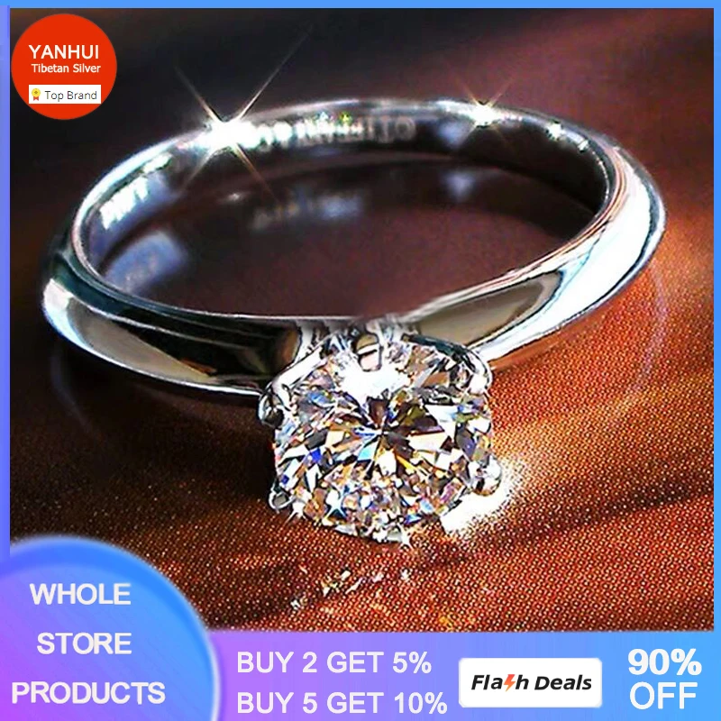 

Tibetan Silver Jewelry Wedding Ring Solitaire 1ct Zirconia Engagement Ring Gift for Women