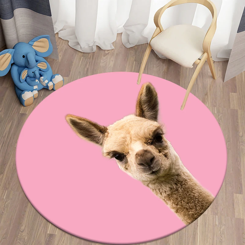 Alpaca Art Kawaii Printed Round Carpet for Living Room Rugs Camping Picnic Mats Flannel Anti-Slip Rug Yoga Mat stranger things