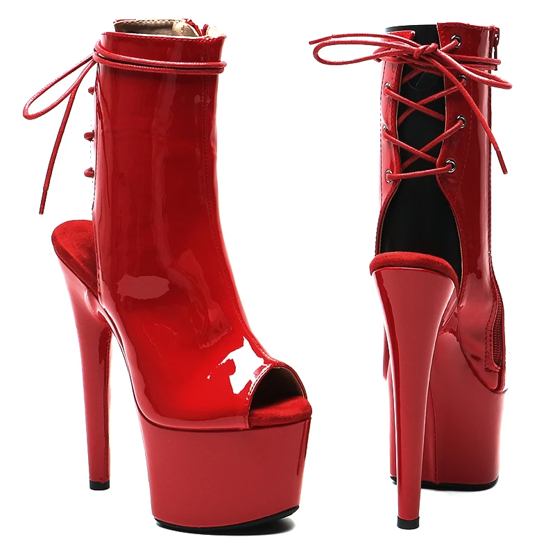 Leecabe 17CM/7inches ankle boots patent upper fashion   platform party  shoes Pole Dance boot