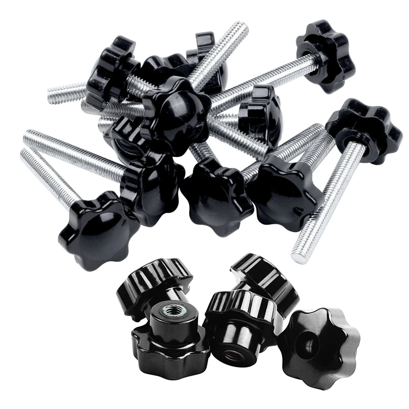 

12 Pcs Black+Silver Spare Part M6x45mm Male Threaded Knurled Grip Star Knob & 5 Pcs Black Star Grip Knobs, Female Thread Diamete