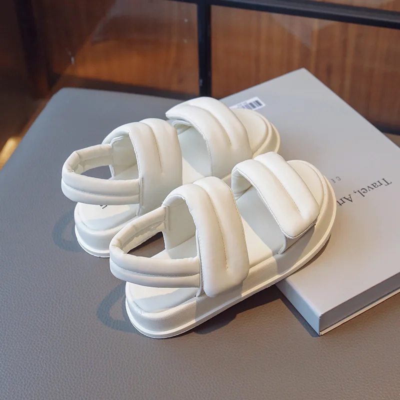 

Сандалии детские пляжные на плоской подошве, мягкие Босоножки с открытым носком, Повседневная однотонная обувь для маленьких принцесс, для студентов, лето