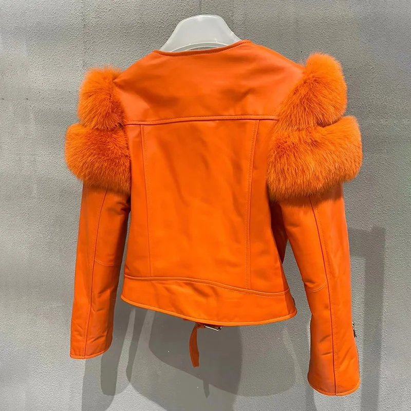 Autumn Winter Luxury Women Real Sheep Leather Jacket With Fur Lambskin Coats Lady Genuine Leather Jackets Female Outwear GT5081