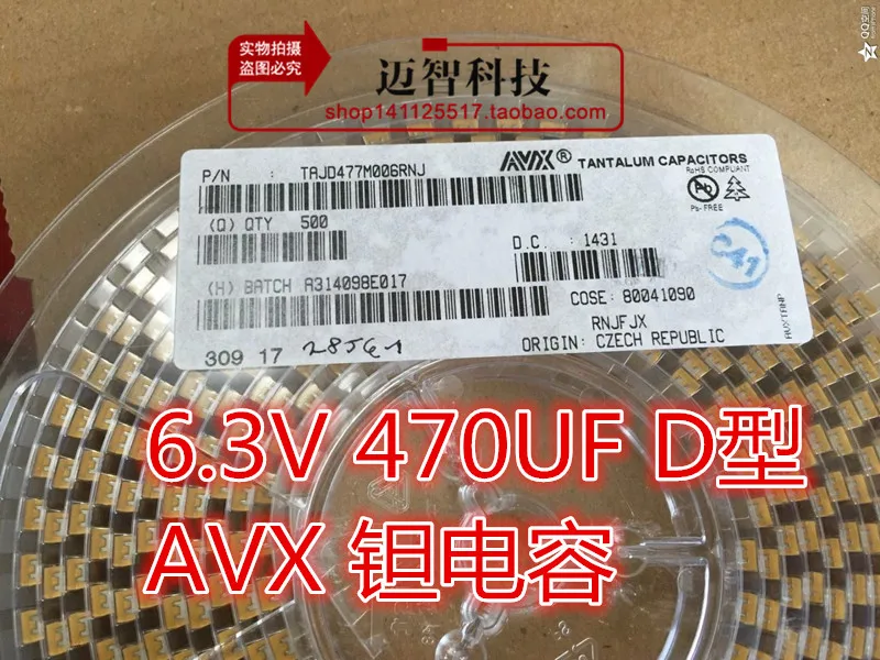 20-500pcs TAJD477M006RNJ 7343 6.3V 470UF D type 6.3V470D SMD tantalum capacitor printed 477J original spot