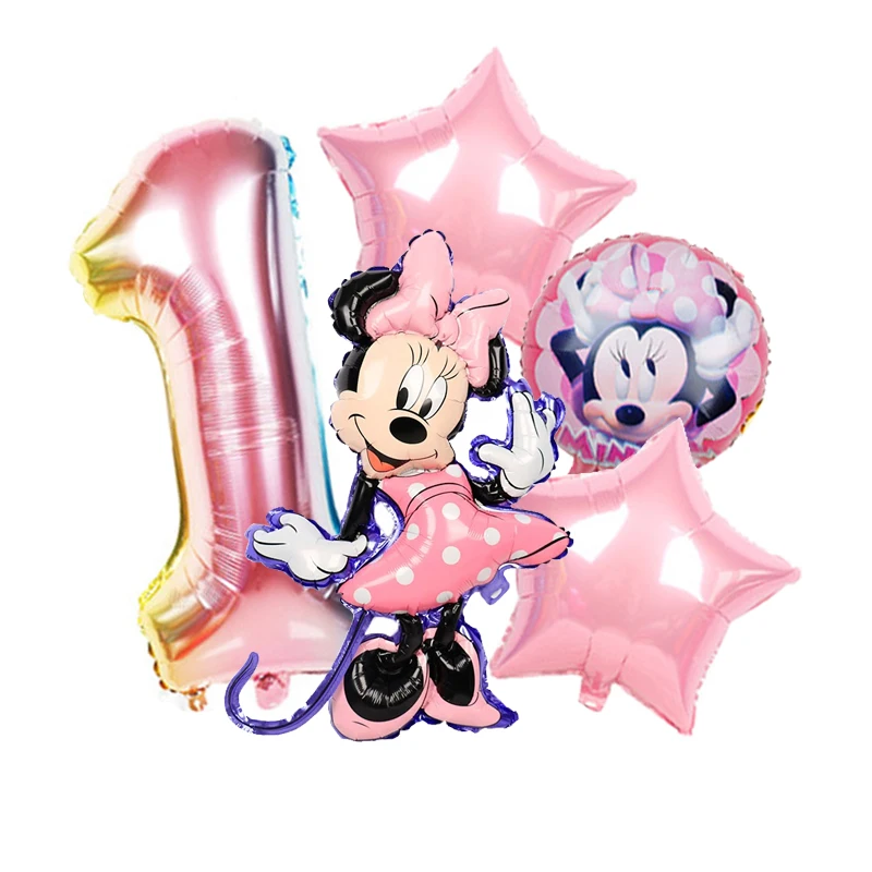 

Minnie mouse Theme For Girl Birthday Gift Party Decor Baby Shower Supplies Pink Aluminum Balloon Number 1 to 9