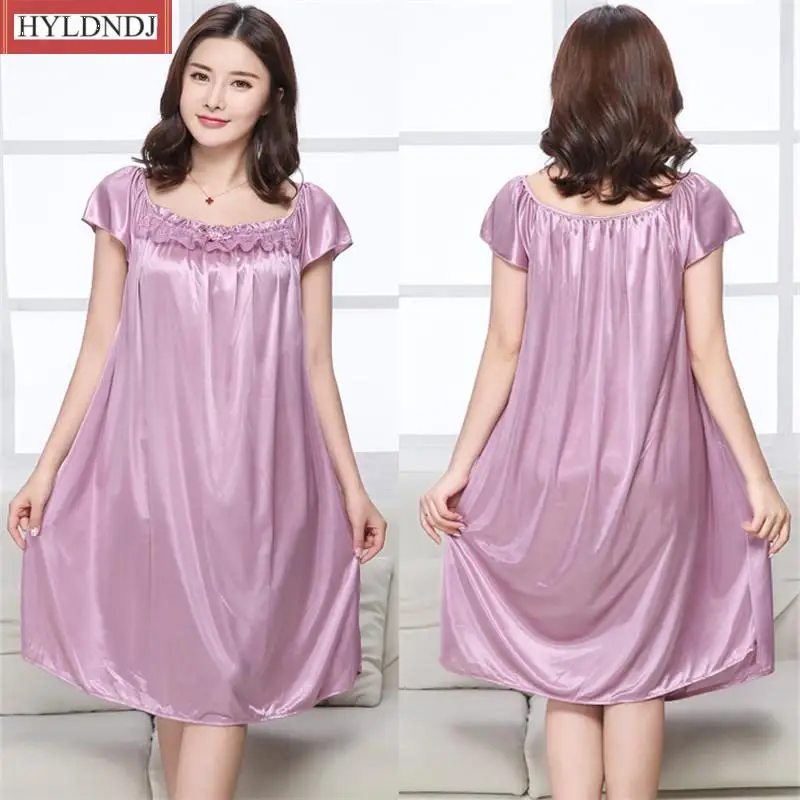 New Home Dress Female Summer Sexy Satin Nightwear Solid Women Nightdress Silk Strap Sleepwear Pregnant Woman Nightgown M-4Xl