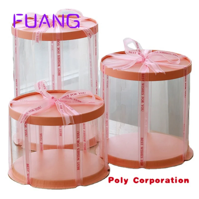 Wholesale pink cake box tall White Clear Round Cake packaging for Wedding Birthday Party gift cake Box