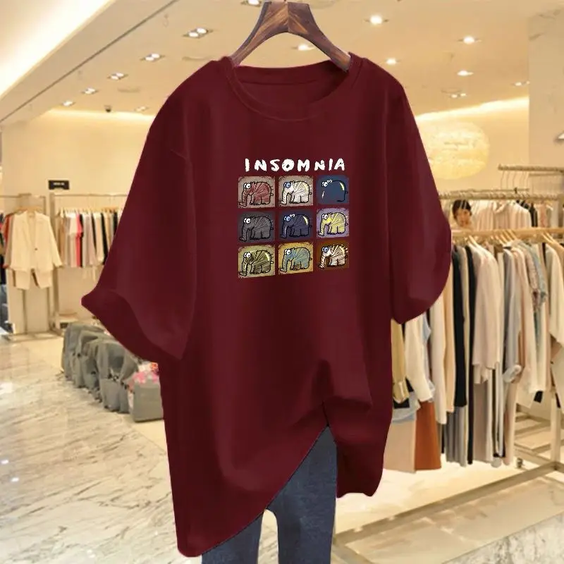 Женский пуловер с мультяшным рисунком слона новинка лета 100 хлопок круглым