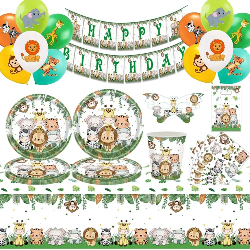 

Woodlan Animals Disposable Tableware Set Jungle Safari Animals Napkin Plate Cup Happy Birthday Party Decor Baby Shower Kids Girl