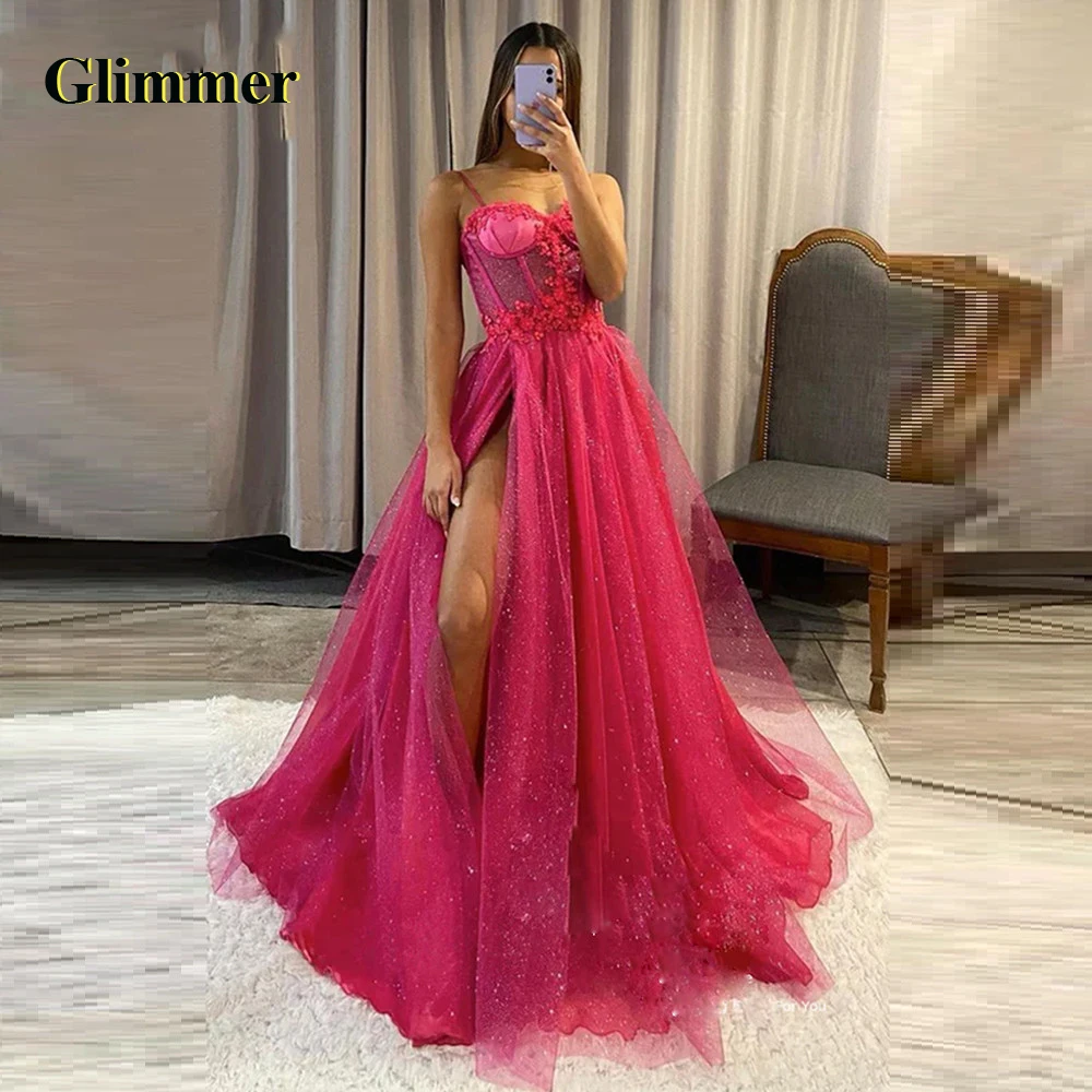

Glimmer High Slit Attractive Evening Dresses Formal Prom Gowns Made To Order Quinceanera Vestidos Fiesta Gala Robes De Soiree