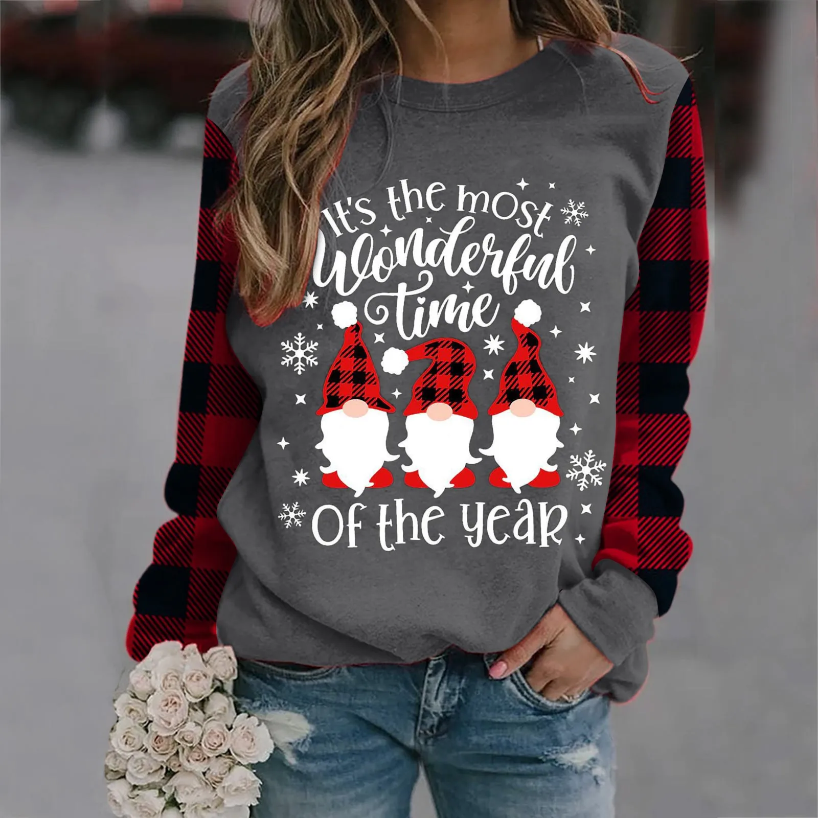 

Christmas Plaid Hoodies Sweatshirt Womens Casual Fall Long Sleeve Sweatshirt Button Down Top Lightweight Zippe Sweatshirt Women