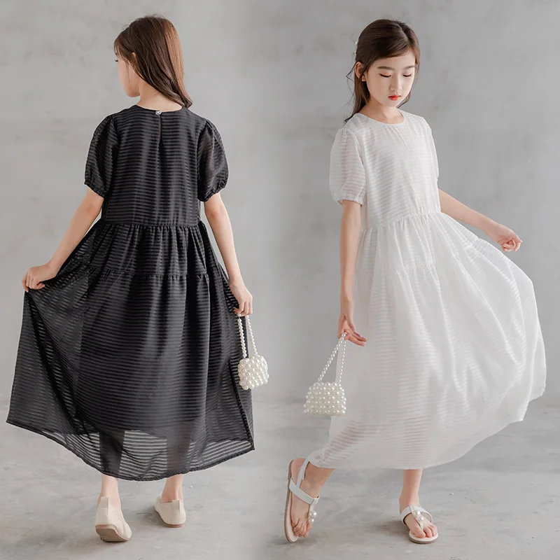 Шифоновое платье-макси для девочек-подростков повседневное Свободное длинное