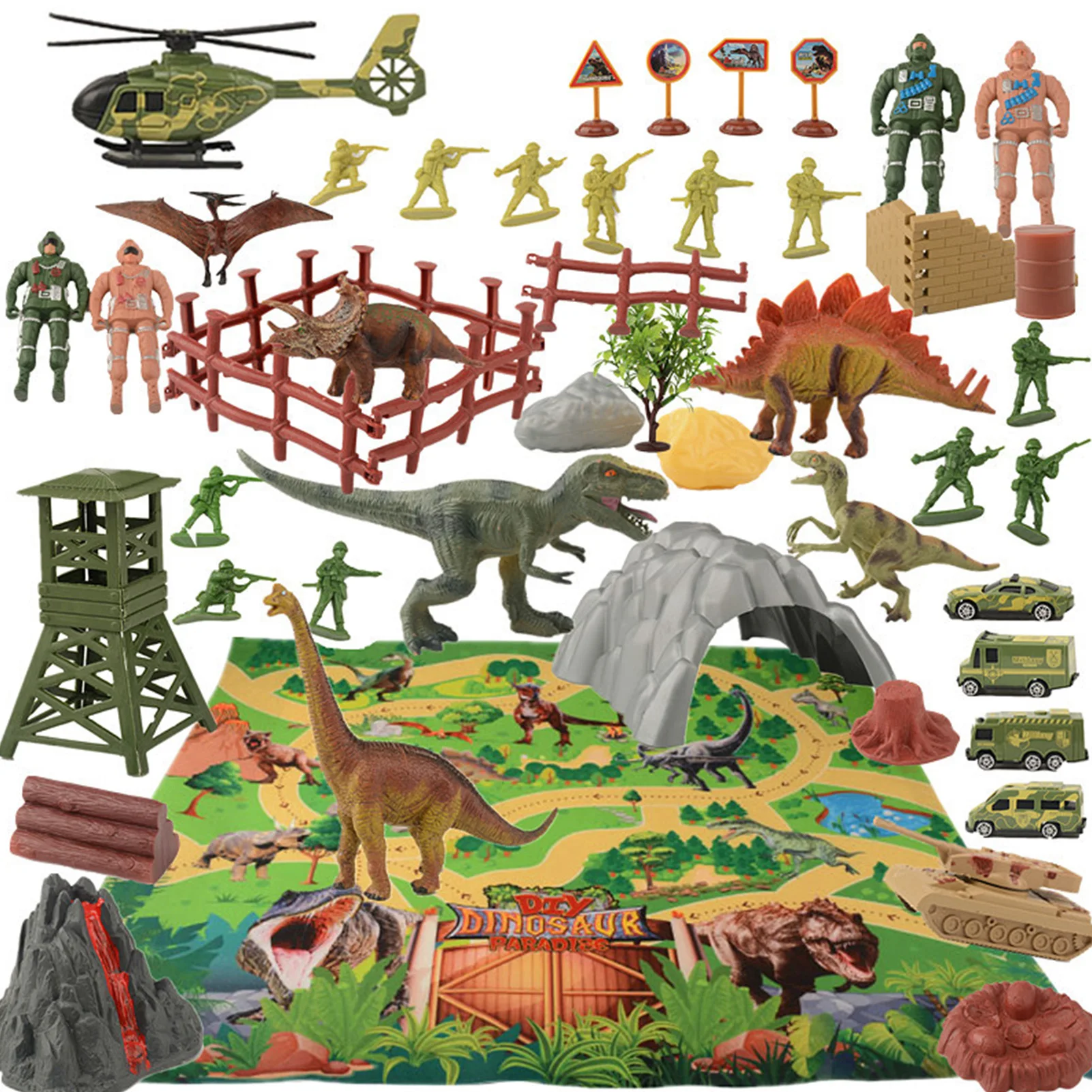 

Игрушка-модель с динозаврами 50 шт., с игровым ковриком, набор с животными из джунглей, раскопки динозавров, развивающие реалистичные игрушки...