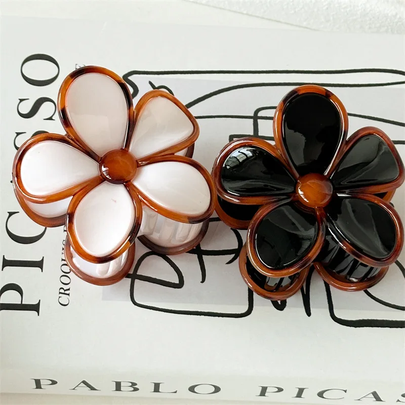 Винтажная заколка для волос с янтарным цветочным принтом в виде акулы франжипани