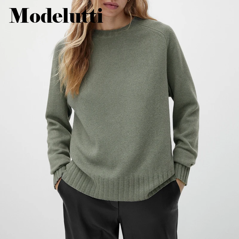 

Modelutti 2022 New Spring Autumn Fashion Side Buttons Women Knitted Sweater Pullovers Solid Color Simple Casual Tops Female