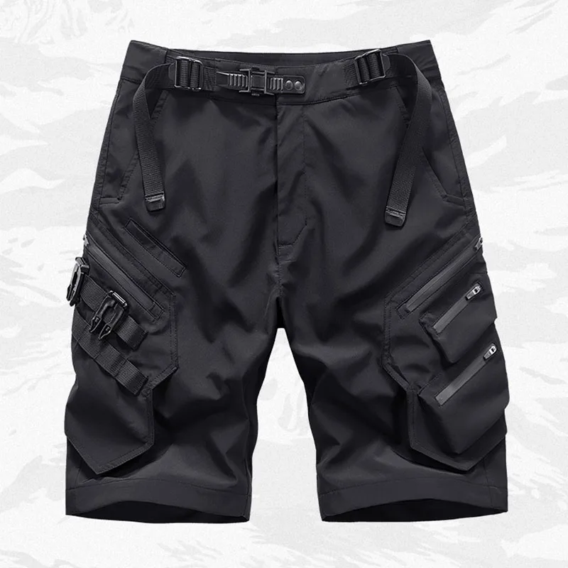 New Oversized Black Techwear Casual Shorts Multi Pockets Black Harakuju Short Pants For Male Patchwork